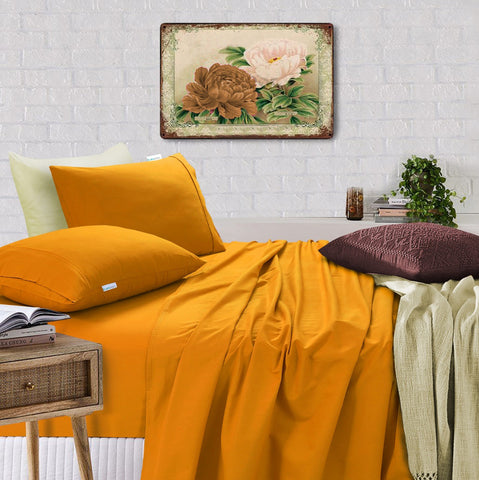 100% Egyptian Cotton Vintage Washed 500TC Mustard Single Bed Sheets Set