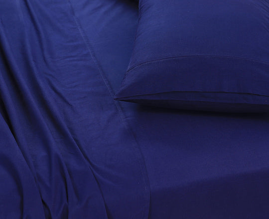 100% Egyptian Cotton Single Bed Sheets Vintage Washed Navy