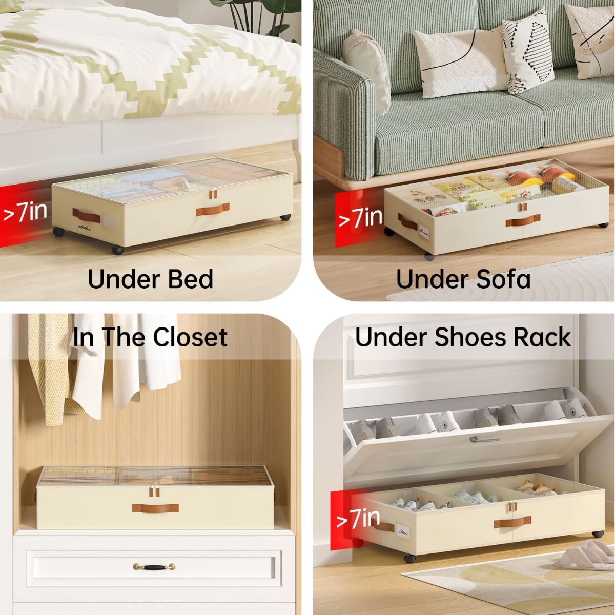 Beige blankets 30.3x16x6.7cm, in room setting