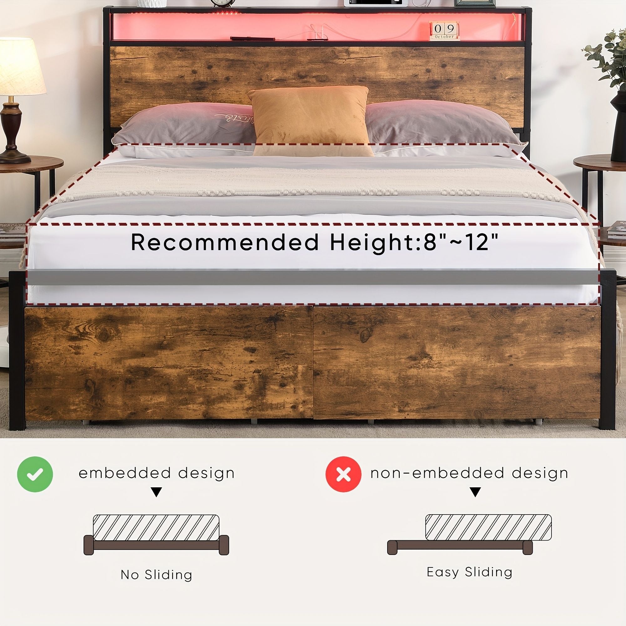 Double Bed Frame Storage Drawers LED Headboard | Simpledeals