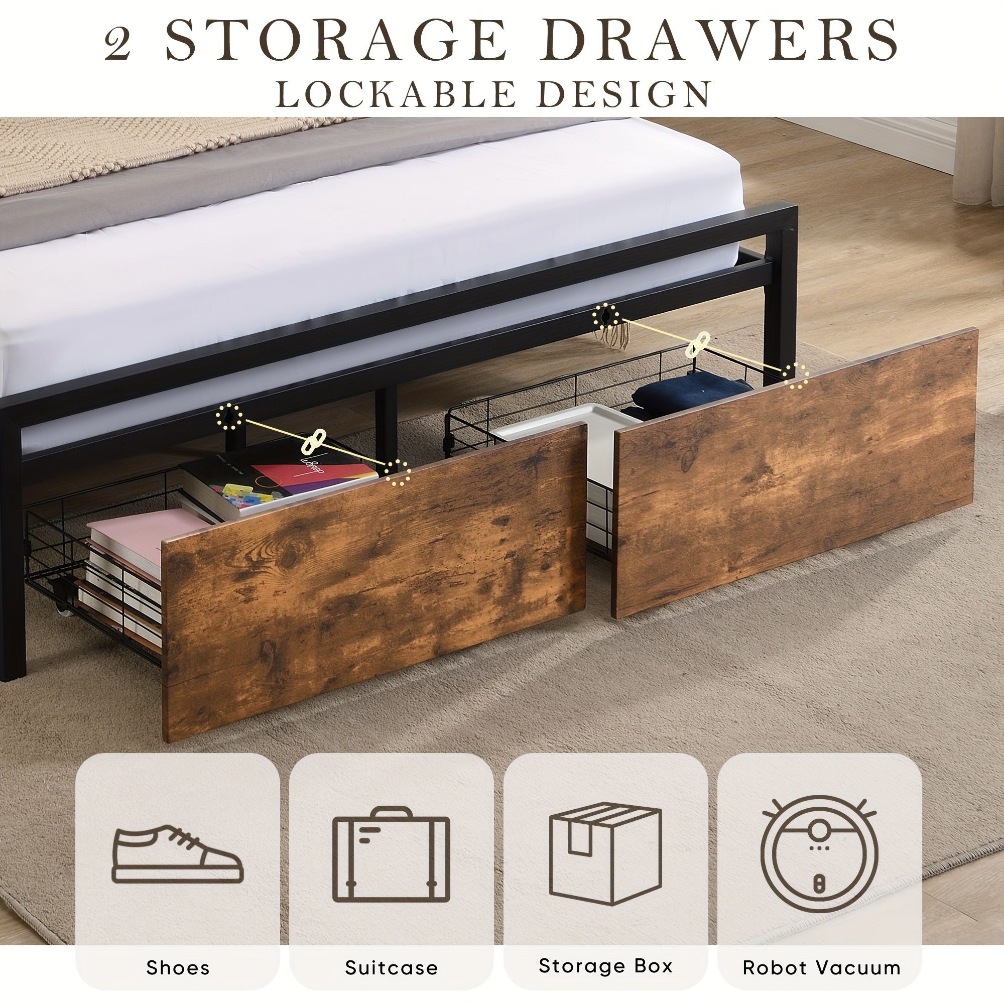 Double Bed Frame Storage Drawers LED Headboard | Simpledeals