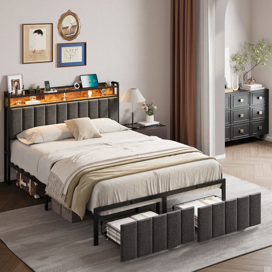 Double Bed Frame Storage Drawers LED Headboard