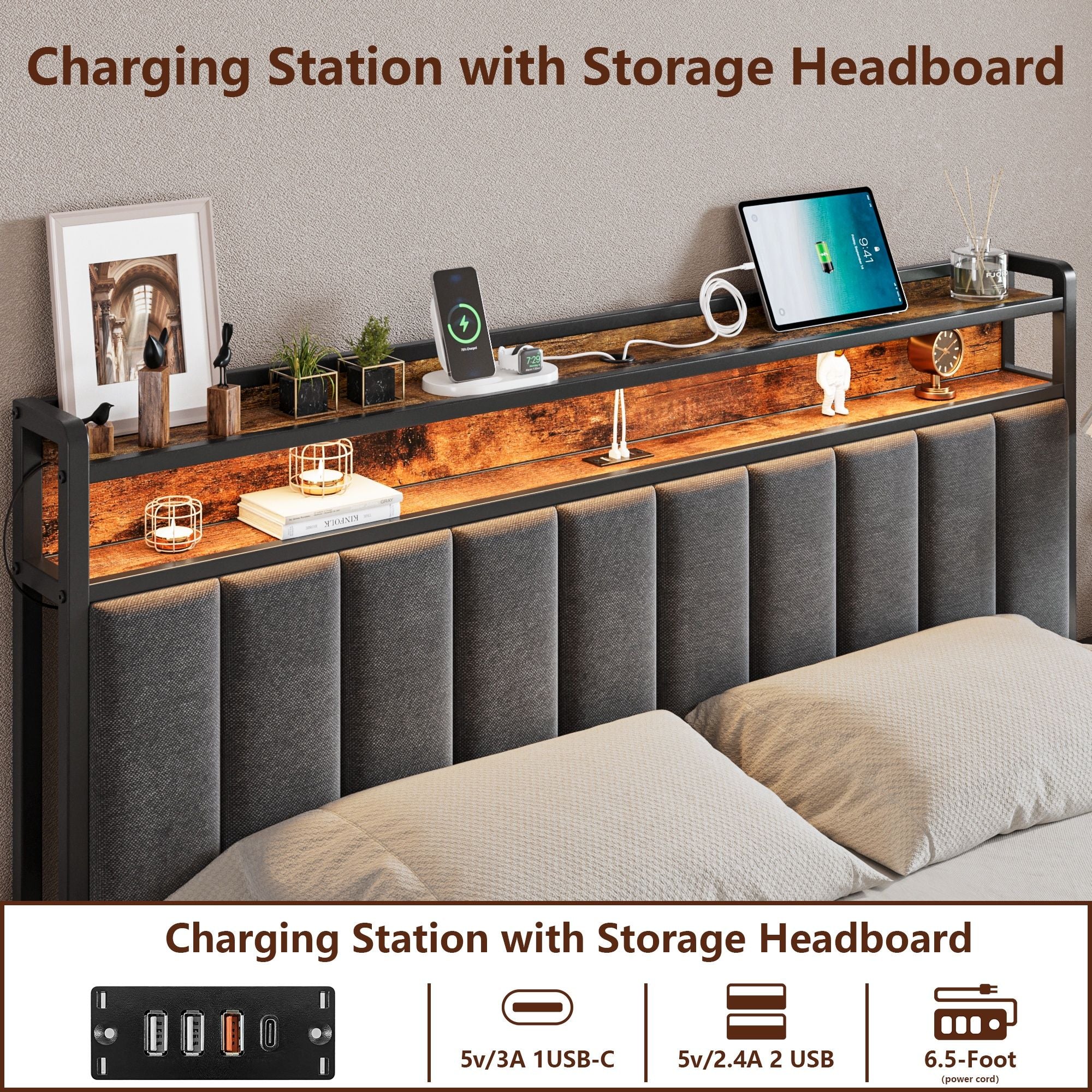 Double Bed Frame Storage Drawers LED Headboard | Simpledeals