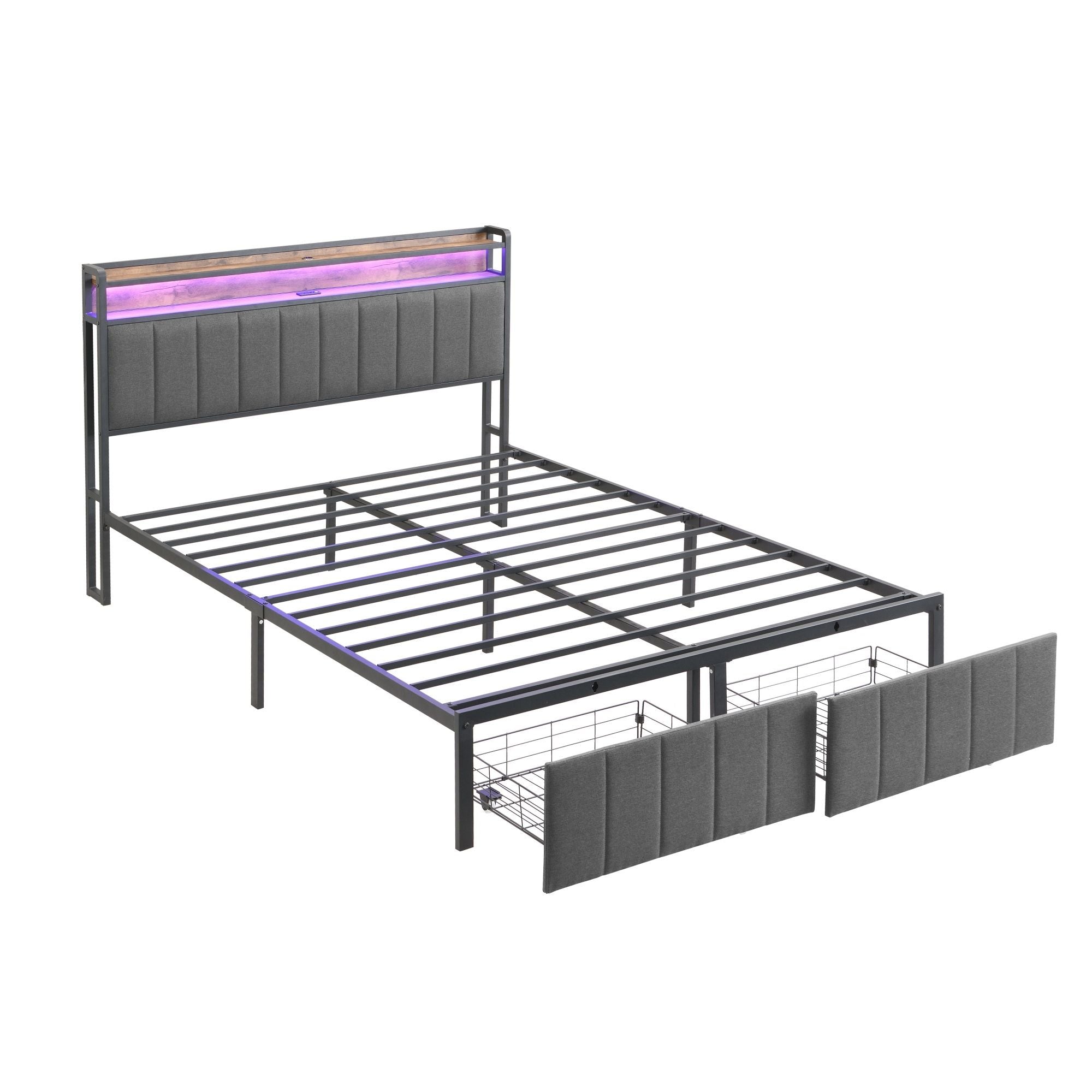 Double Bed Frame Storage Drawers LED Headboard | Simpledeals