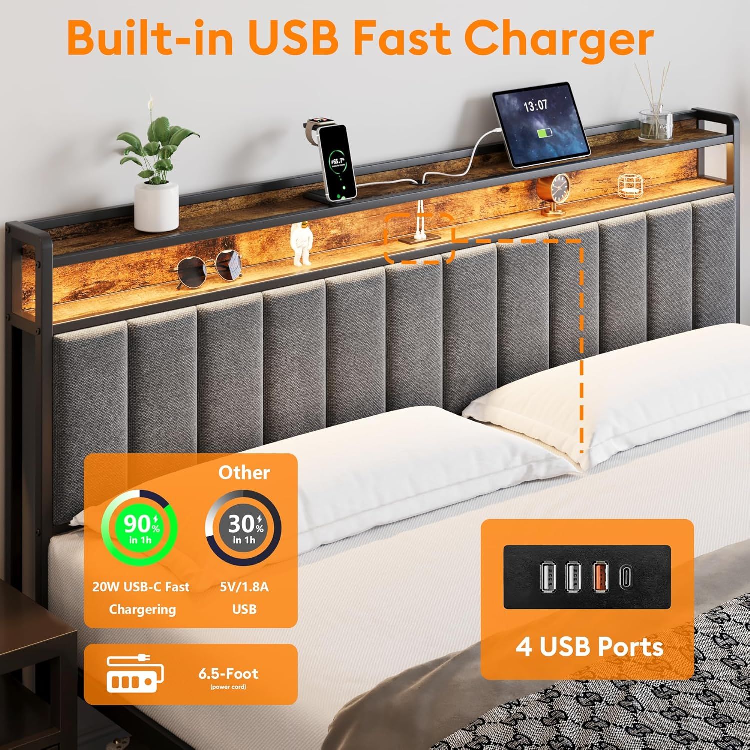 King Bed Frame Storage Drawers LED Headboard | Simpledeals