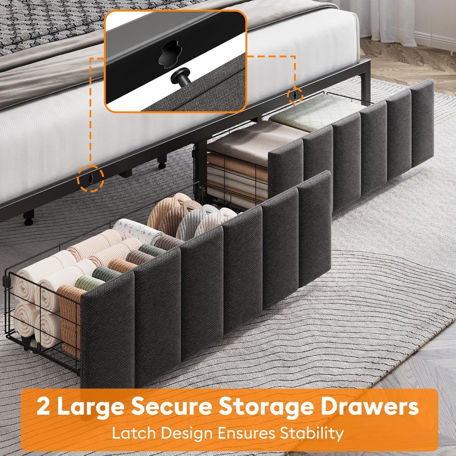 King Bed Frame Storage Drawers LED Headboard | Simpledeals
