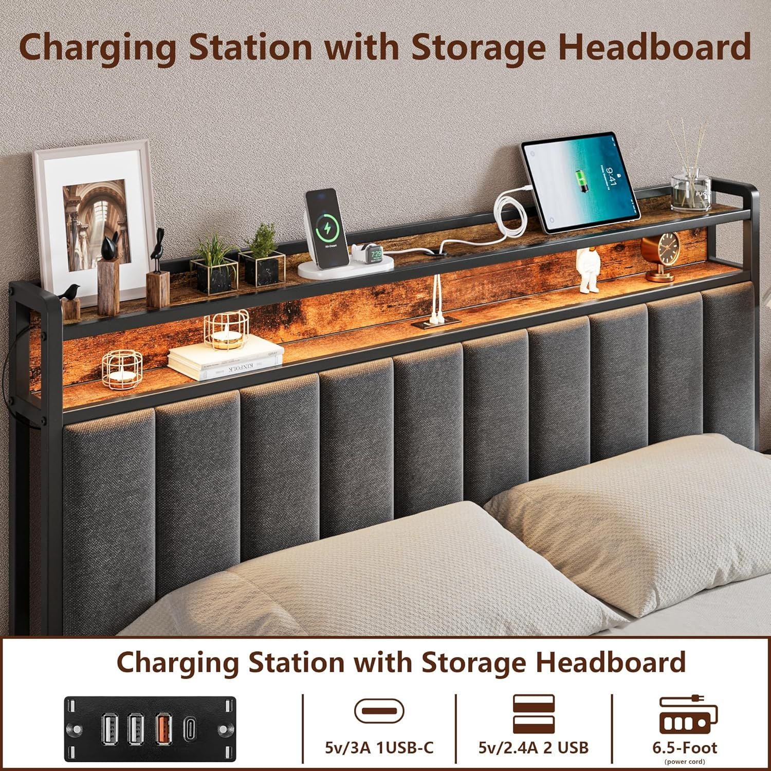 Queen Bed Frame Storage Drawers LED Headboard | Simpledeals