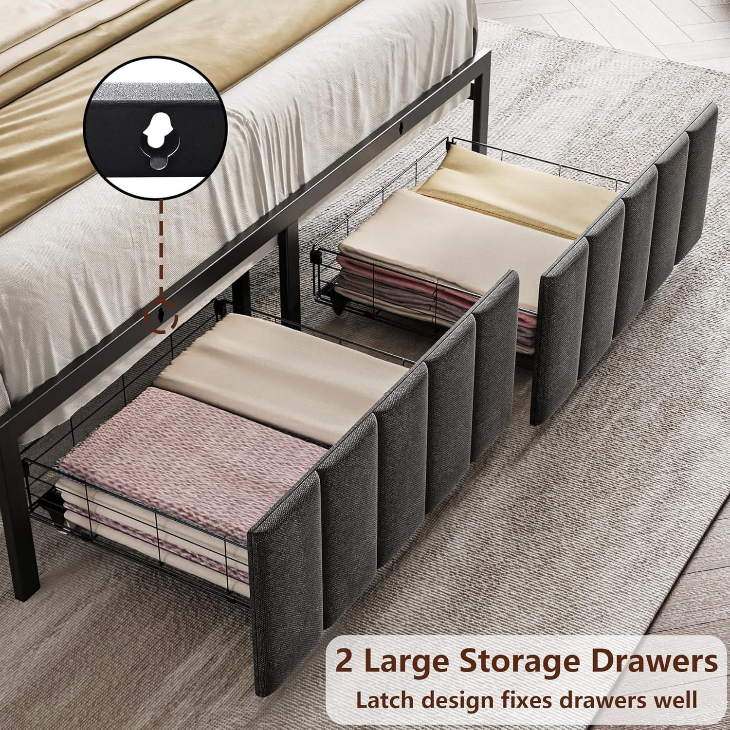 Queen Bed Frame Storage Drawers LED Headboard | Simpledeals