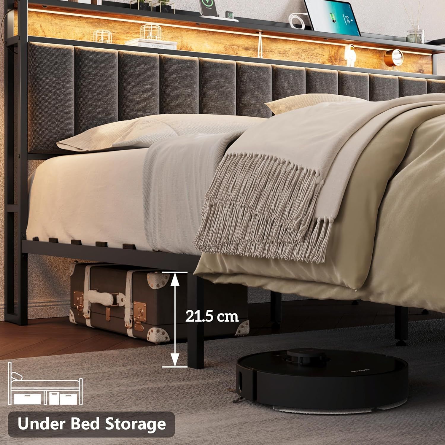 Queen Bed Frame Storage Drawers LED Headboard | Simpledeals