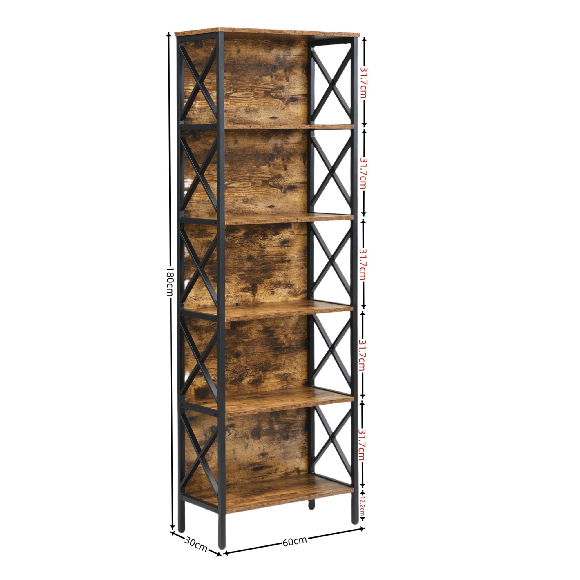6 Tier Tall Bookshelf Rustic Brown | Simpledeals