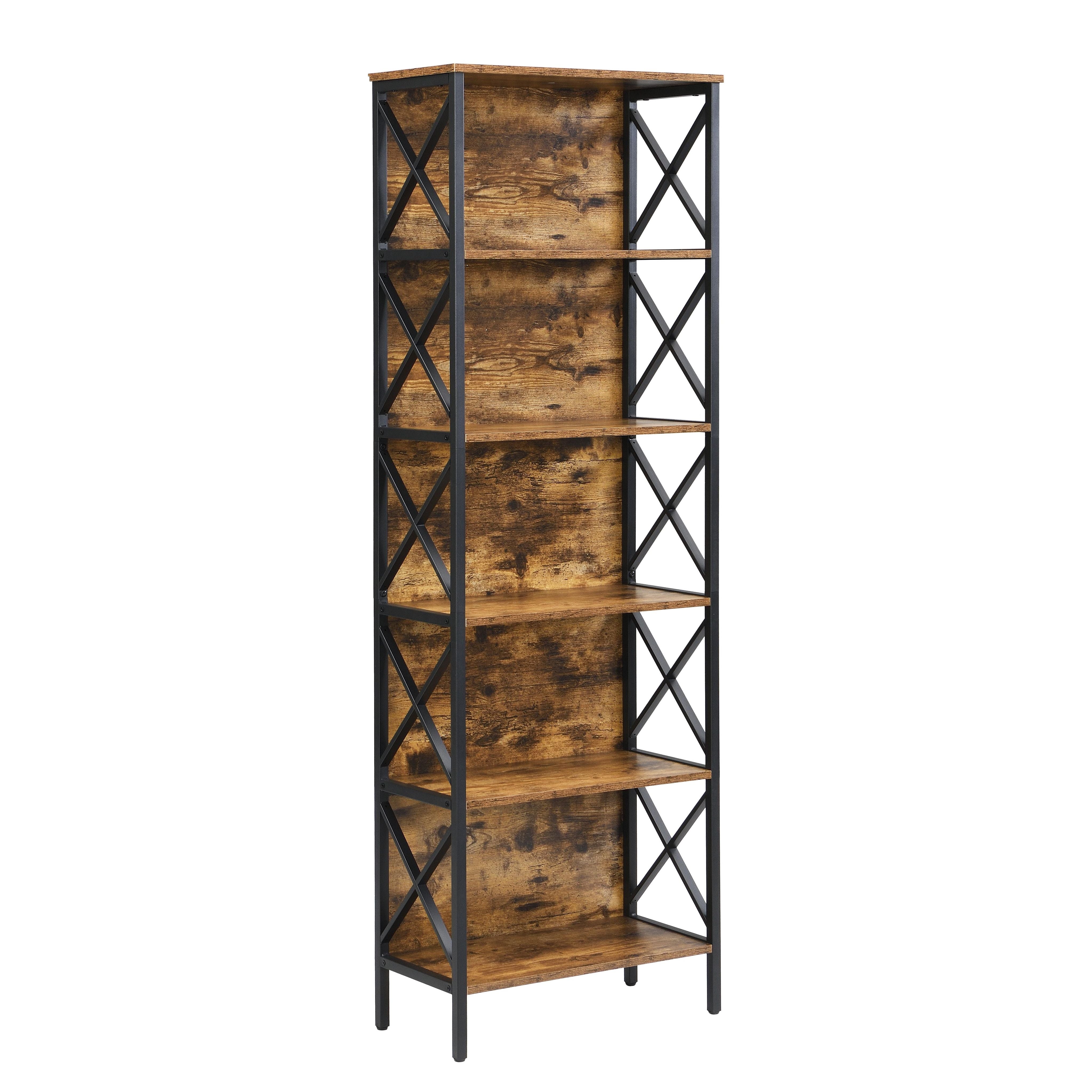 6 Tier Tall Bookshelf Rustic Brown | Simpledeals