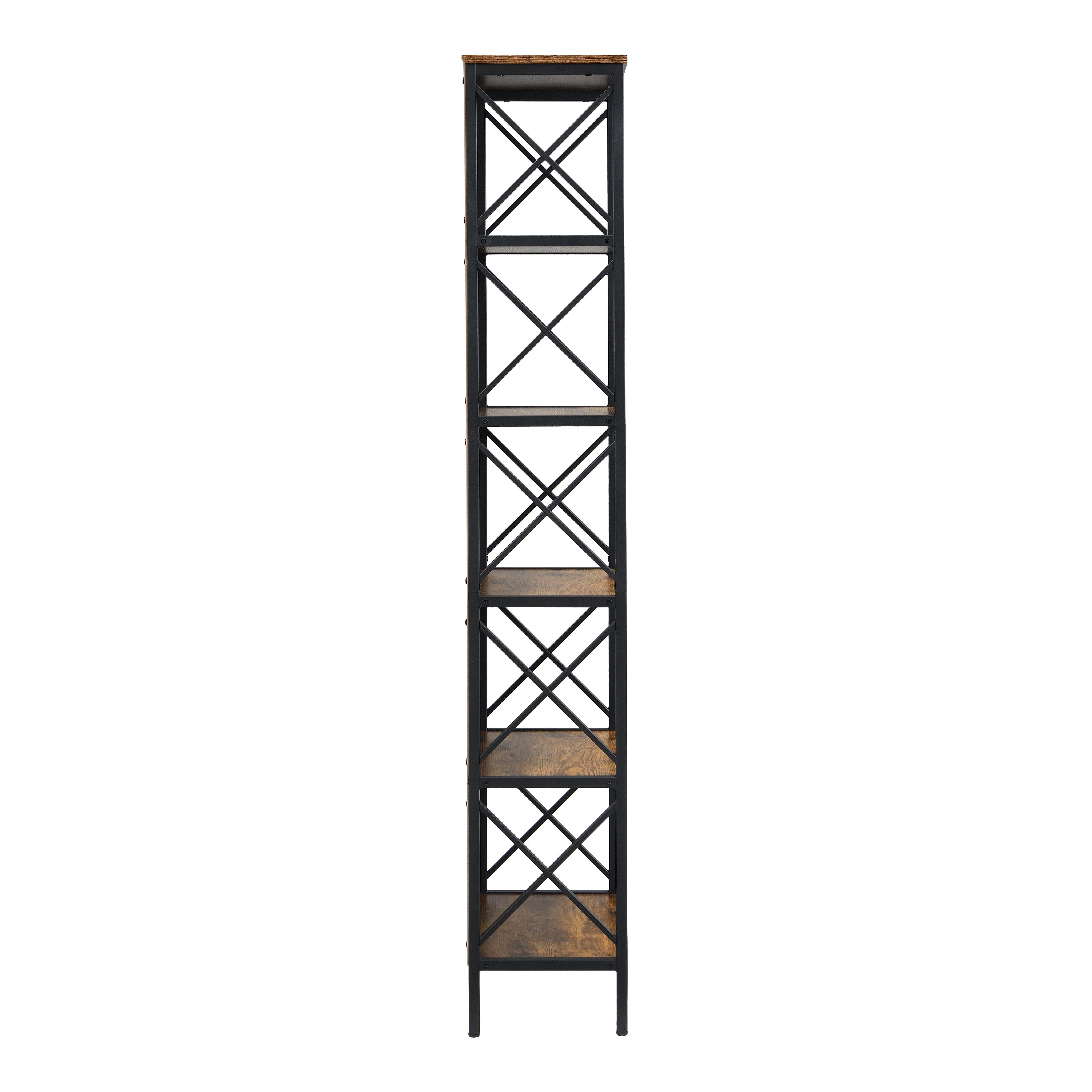 6 Tier Tall Bookshelf Rustic Brown | Simpledeals