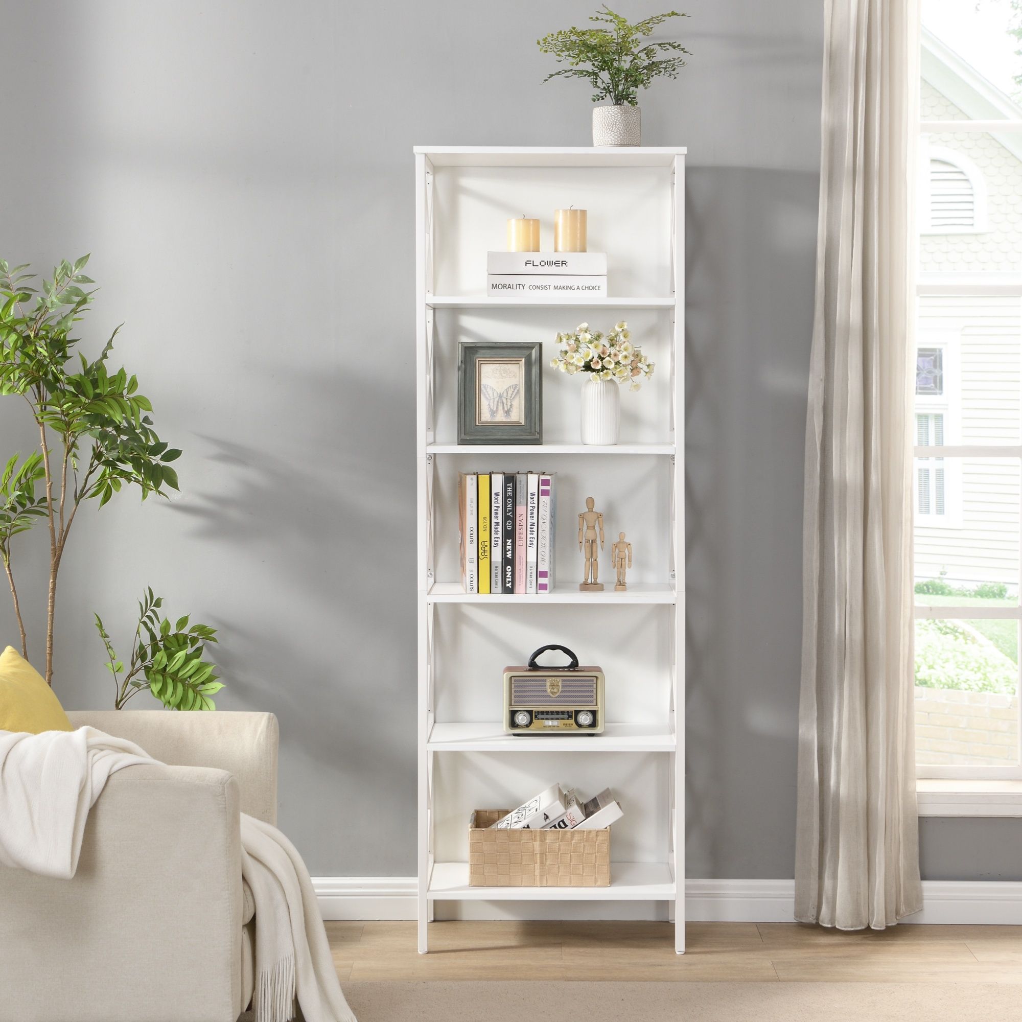 6 Tier Tall Bookshelf White | Simpledeals