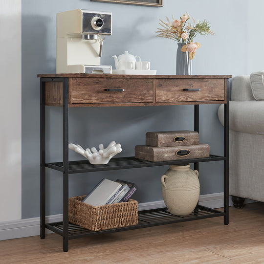 Console Table 2 Drawers Storage Shelves