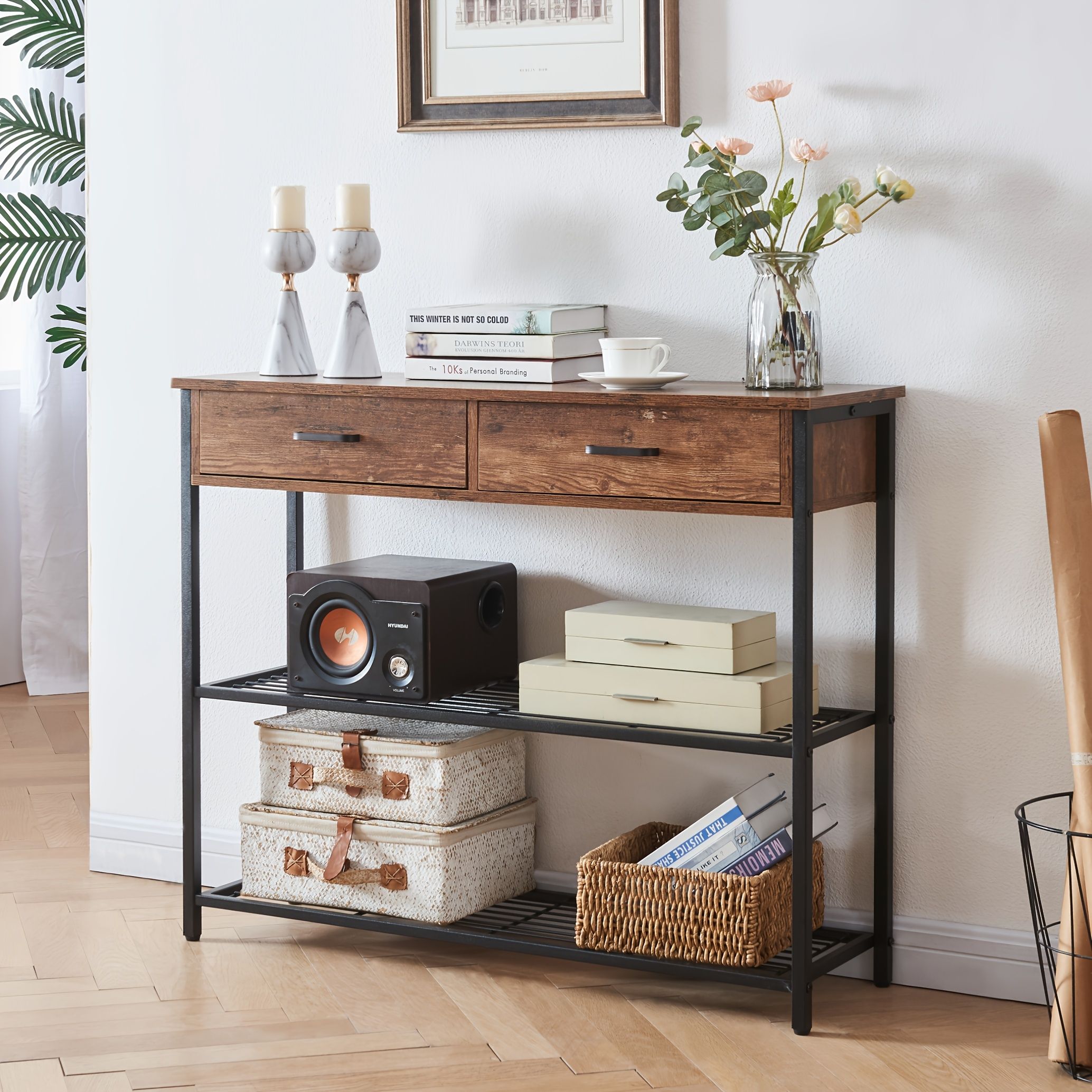 Console Table 2 Drawers Storage Shelves | Simpledeals