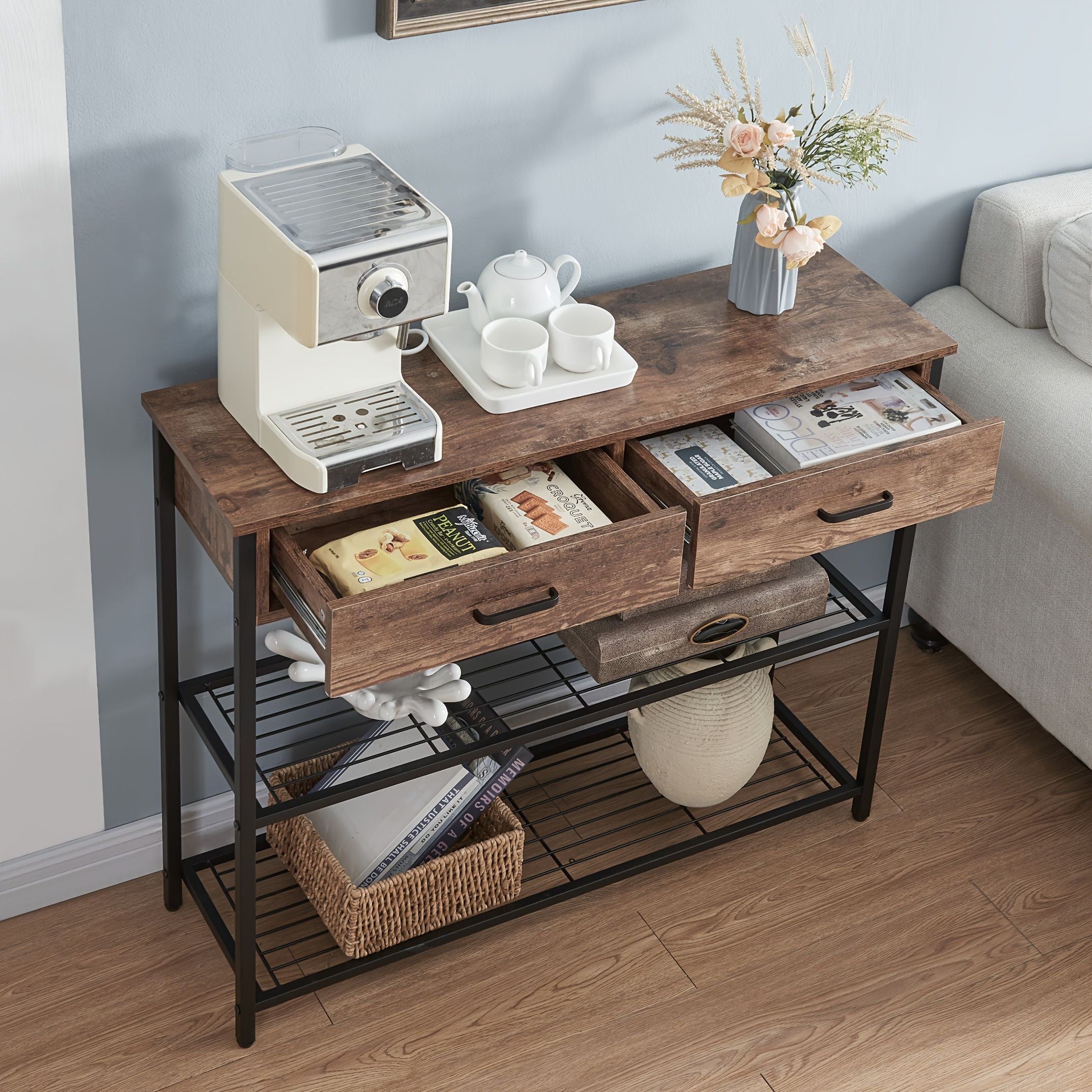 Console Table 2 Drawers Storage Shelves | Simpledeals