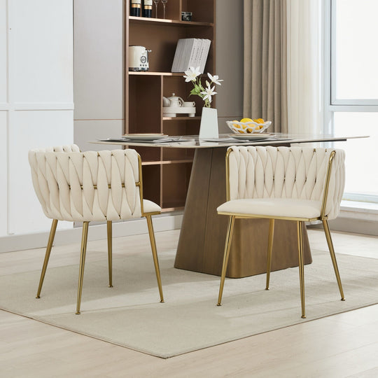 Velvet Dining Chairs Gold Legs Beige Set of 2