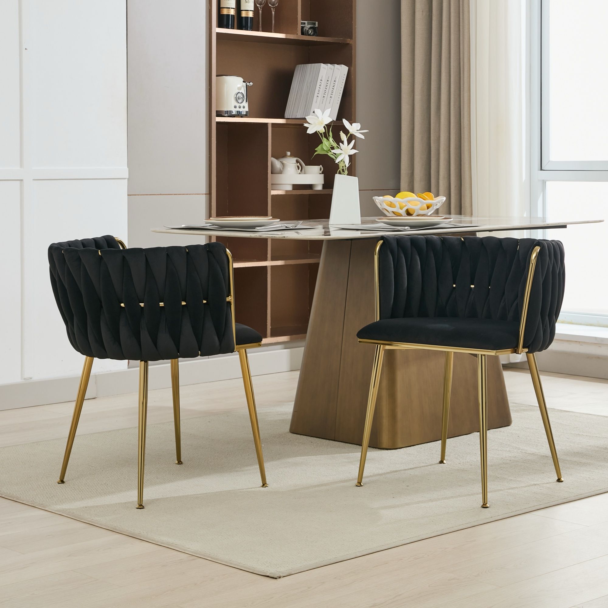 Velvet Dining Chairs Golden Legs Set of 2 Black | Simpledeals