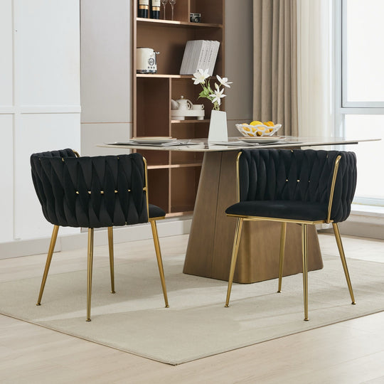 Velvet Dining Chairs Golden Legs Set of 2 Black