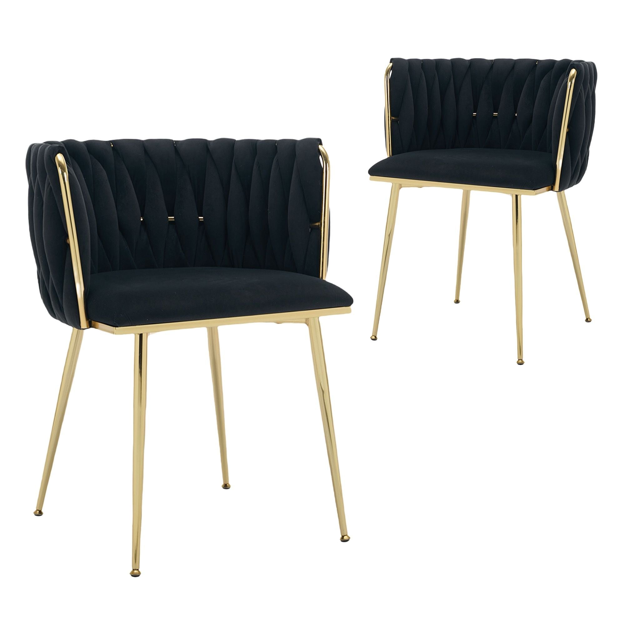 Velvet Dining Chairs Golden Legs Set of 2 Black | Simpledeals