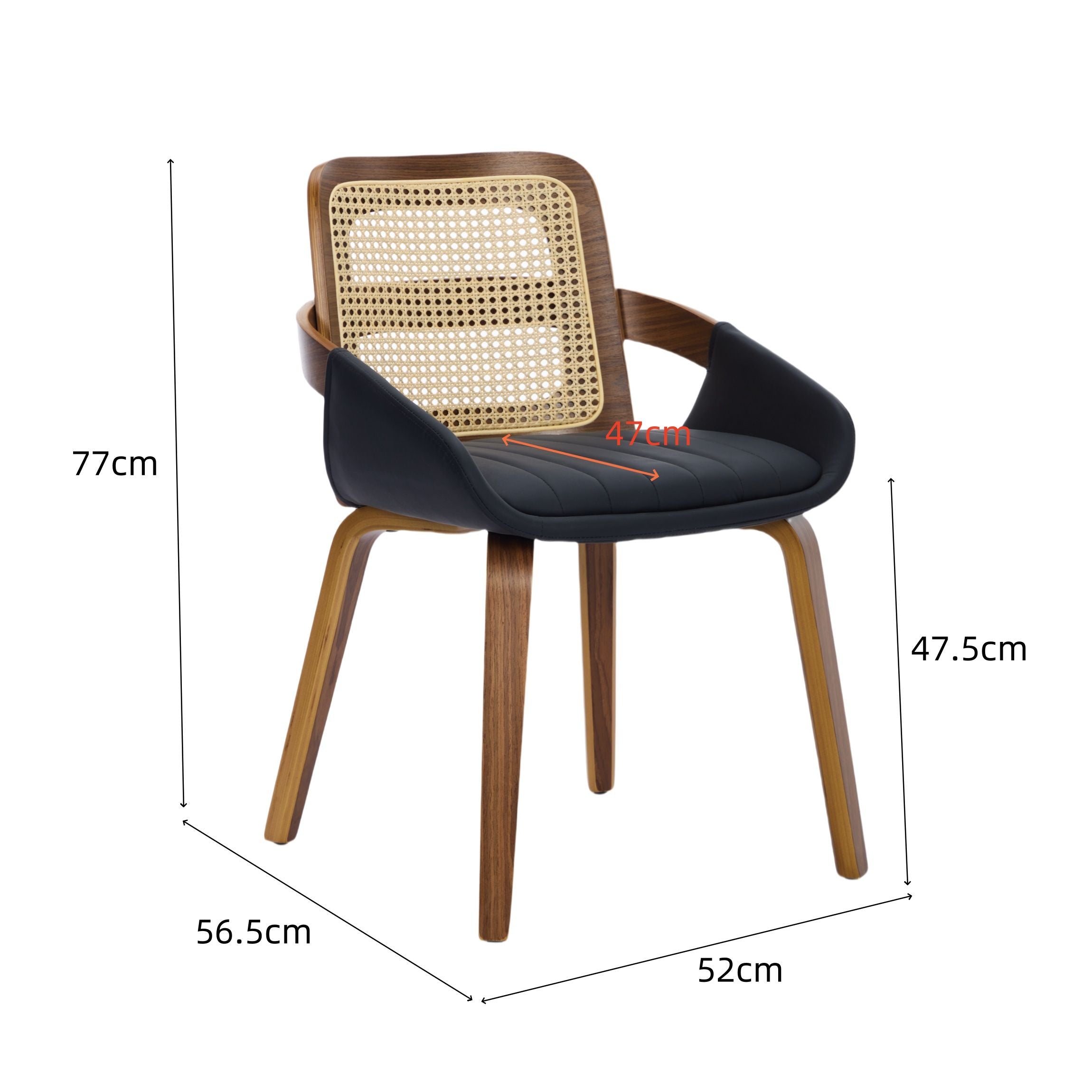 Rattan Dining Chairs Set of 2 Black Faux Leather | Simpledeals