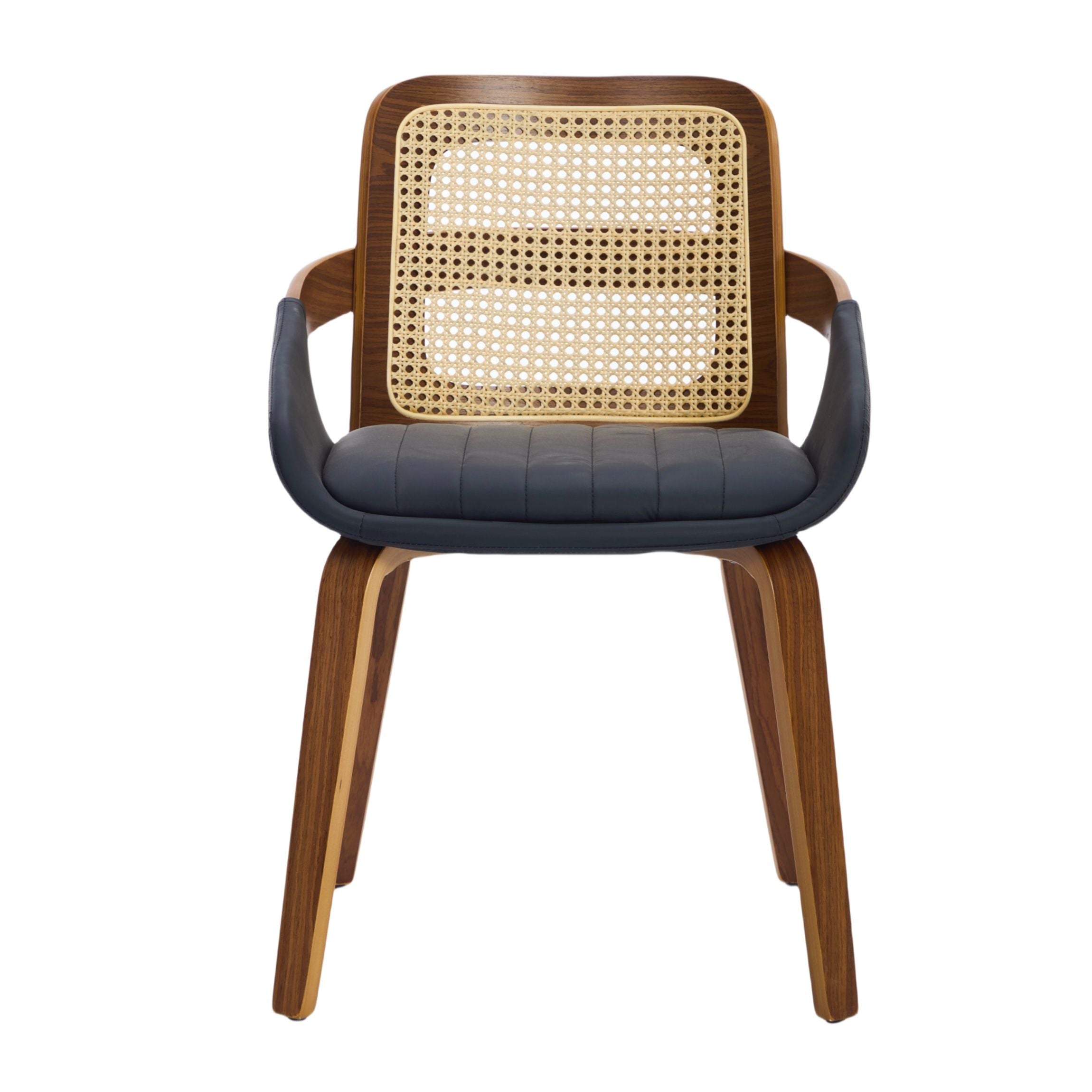 Rattan Dining Chairs Set of 2 Black Faux Leather | Simpledeals