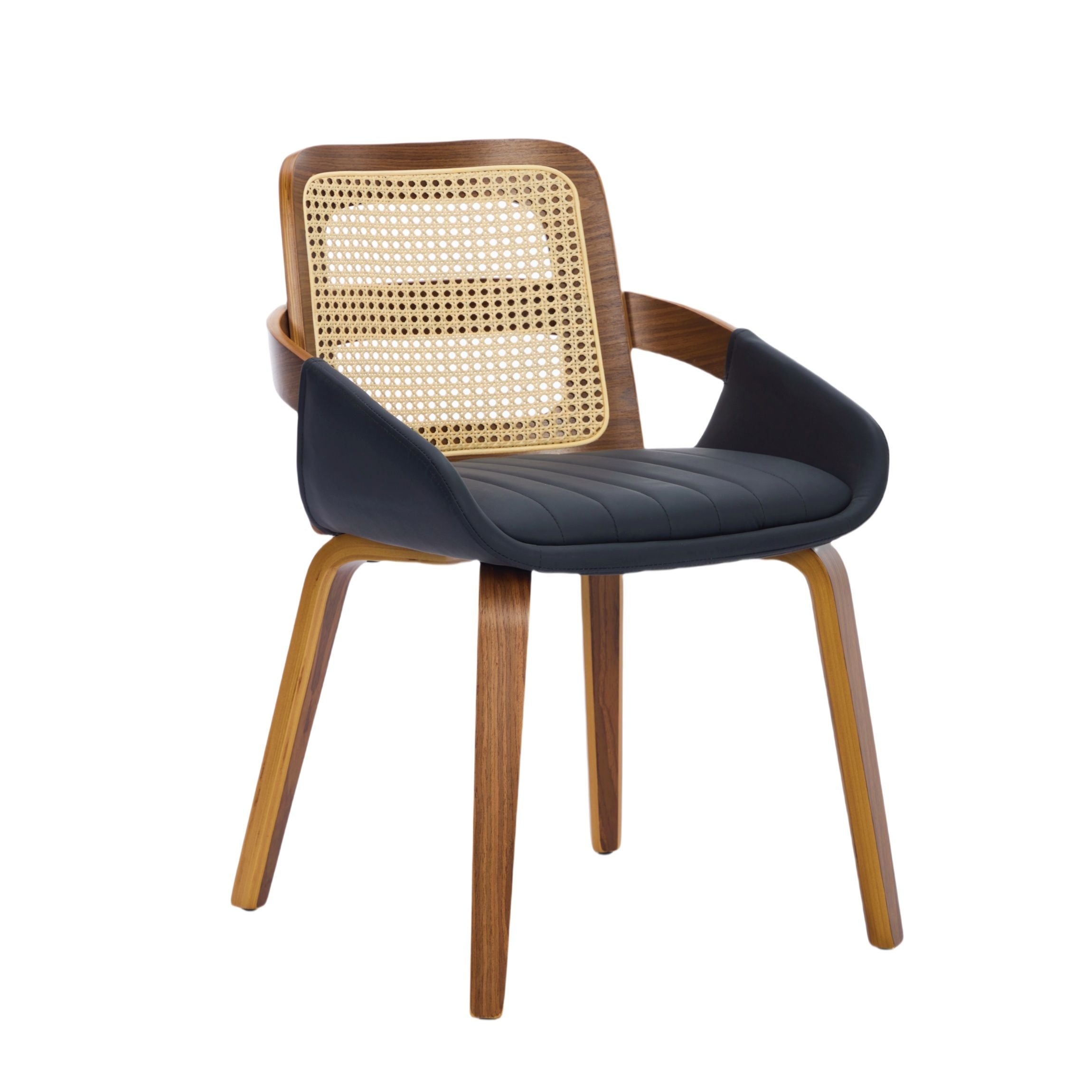 Rattan Dining Chairs Set of 2 Black Faux Leather | Simpledeals