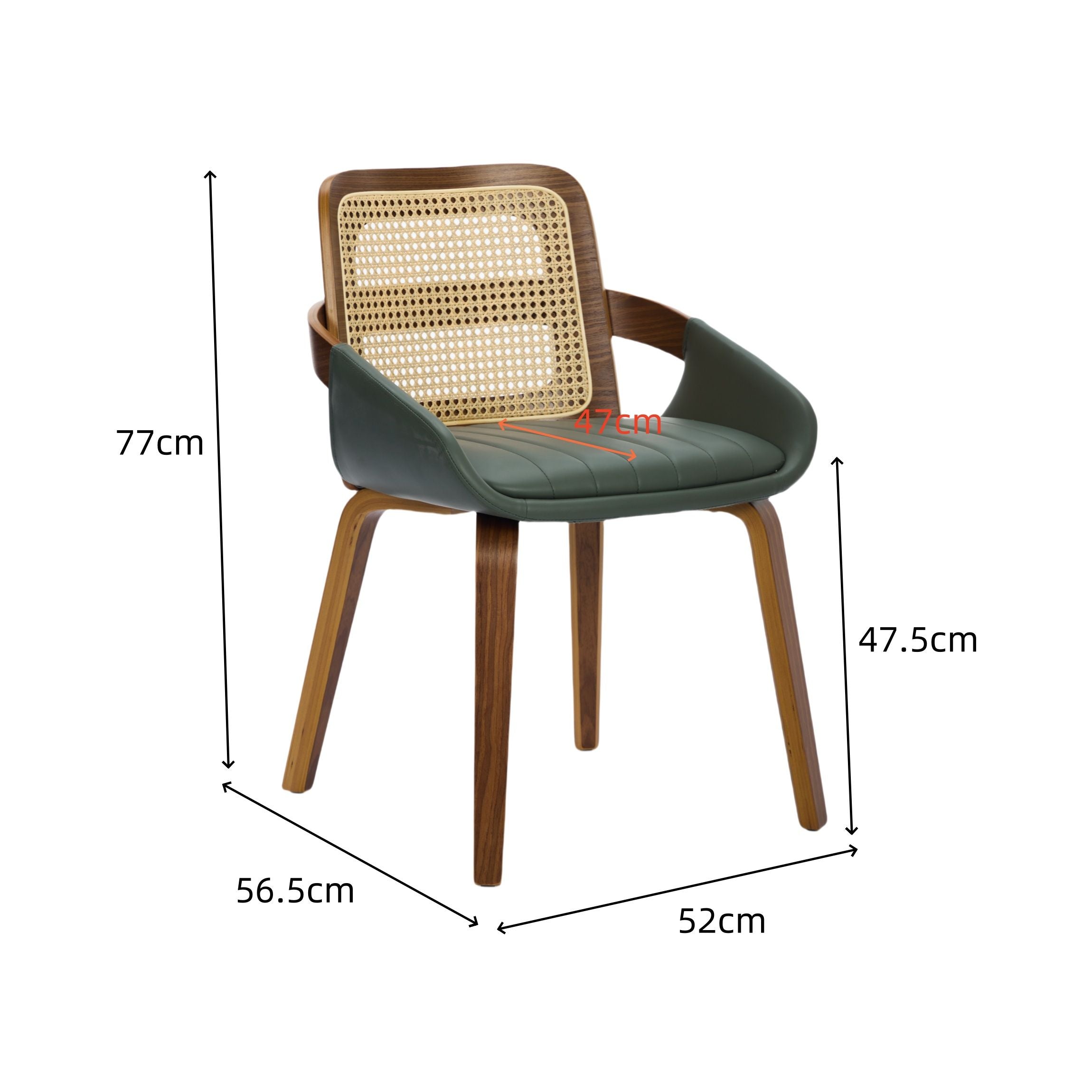 Rattan Dining Chairs Set of 2 Green Faux Leather | Simpledeals