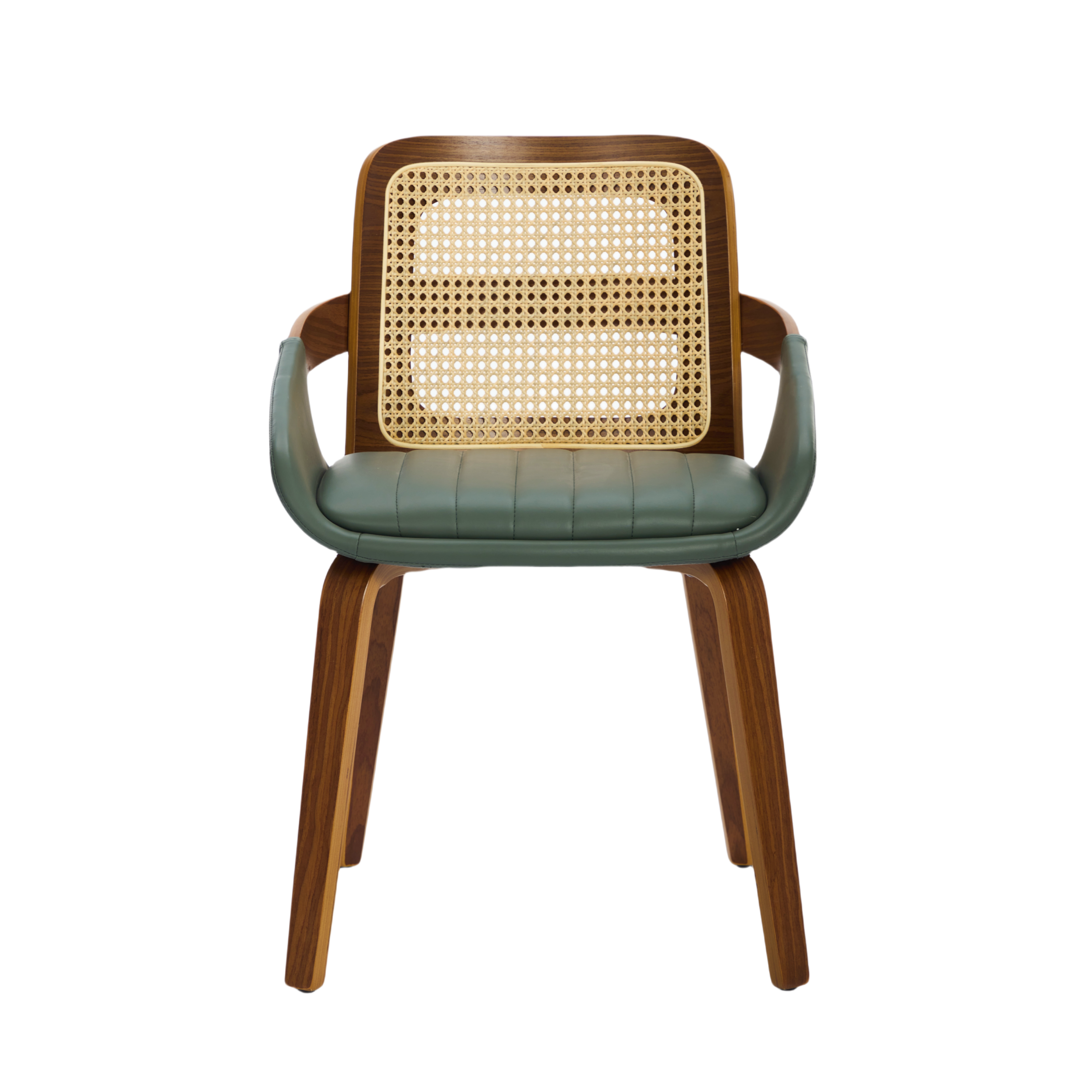 Rattan Dining Chairs Set of 2 Green Faux Leather | Simpledeals