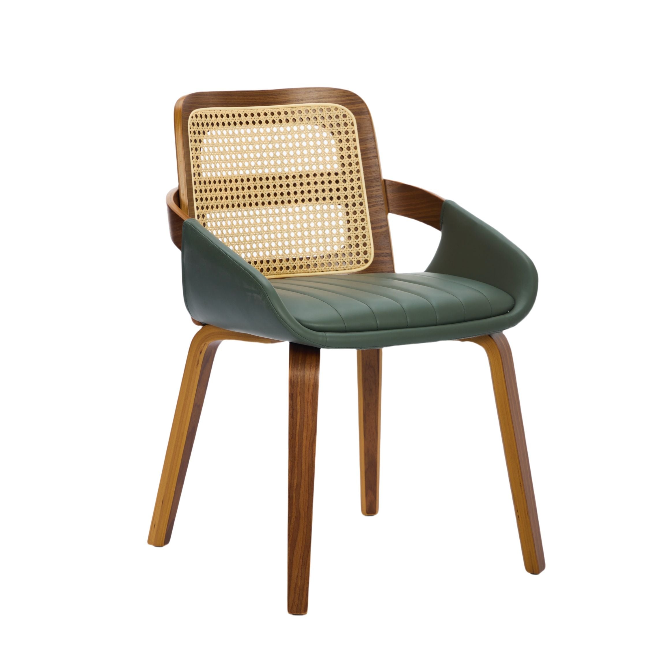 Rattan Dining Chairs Set of 2 Green Faux Leather | Simpledeals