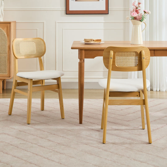 Rattan Back Dining Chairs Set of 2 White