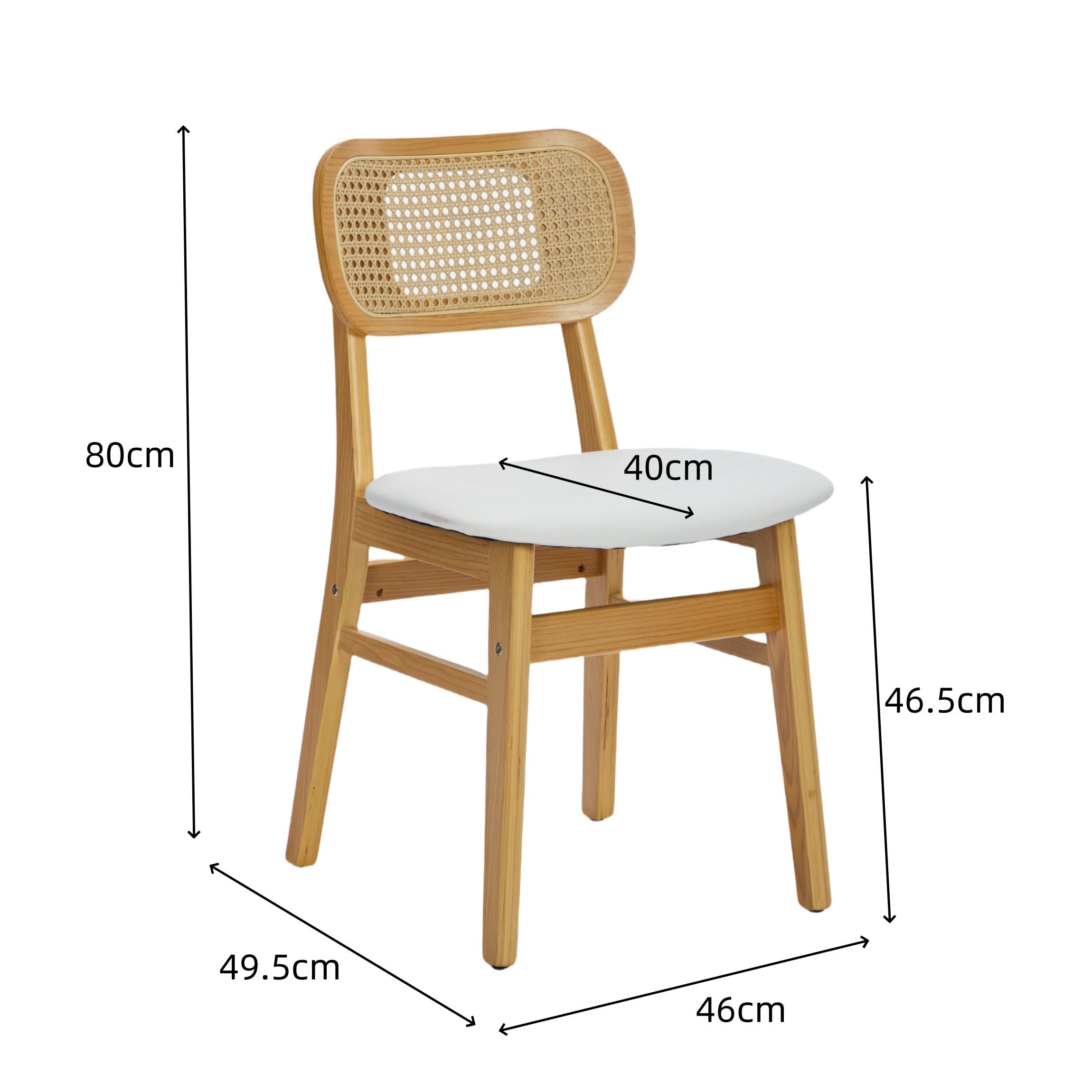 Rattan Back Dining Chairs Set of 2 White | Simpledeals