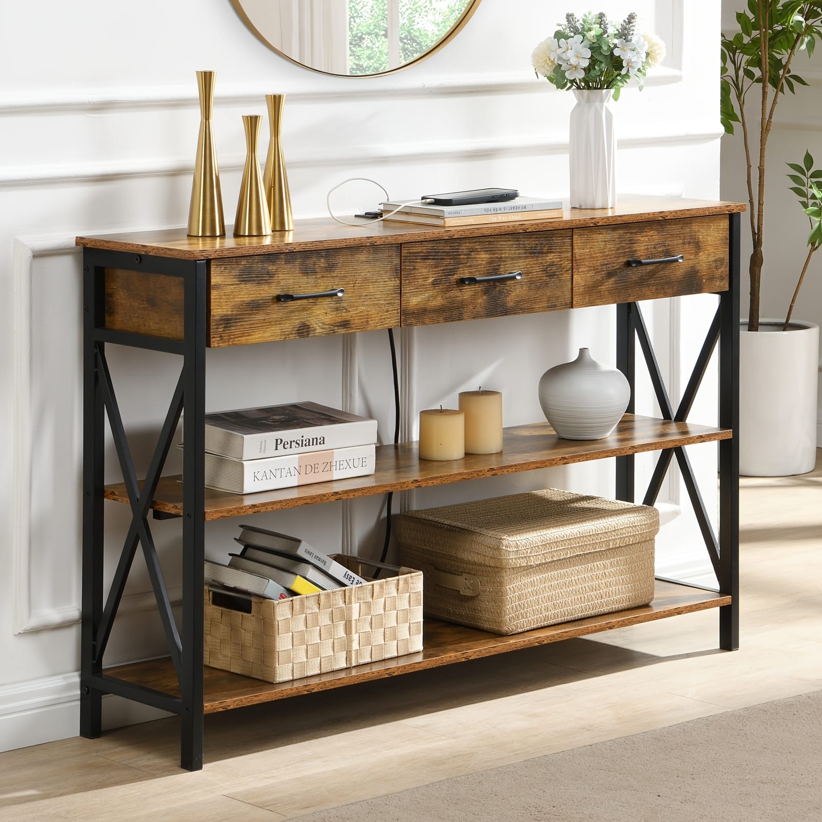 Industrial Console Table With Drawers