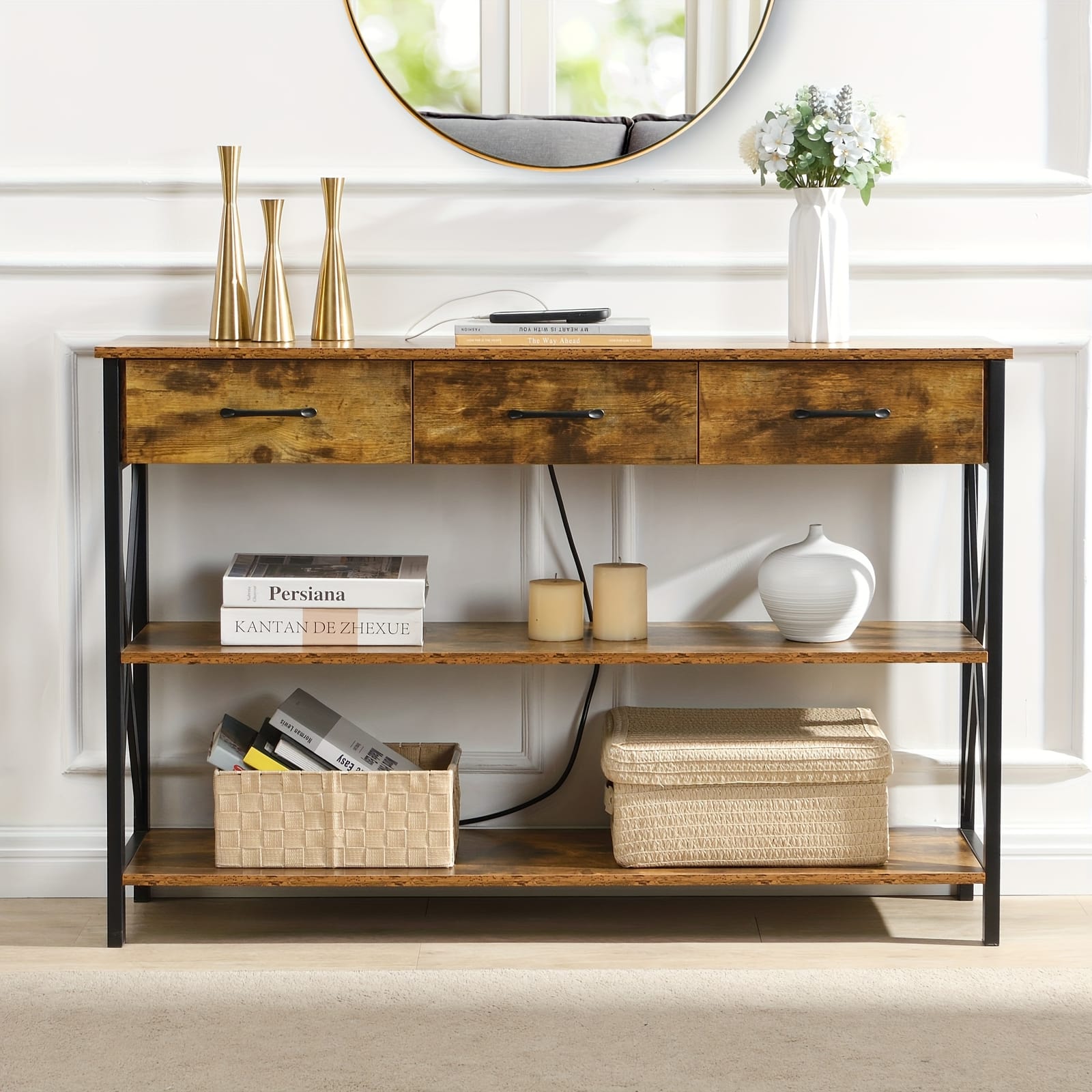 Industrial Console Table With Drawers
