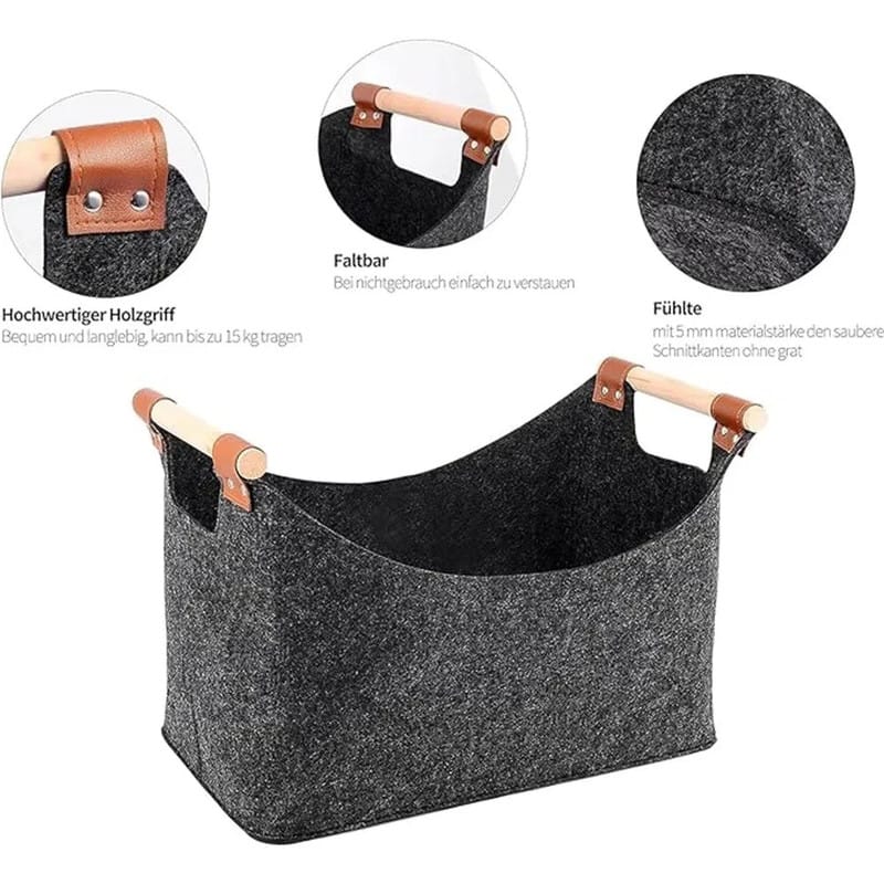 Firewood Storage Felt Basket Foldable 40x22x27cm