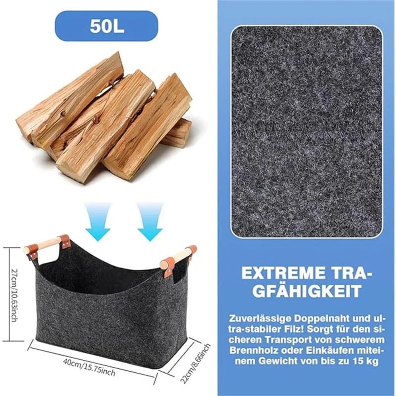 Firewood Storage Felt Basket Foldable 40x22x27cm
