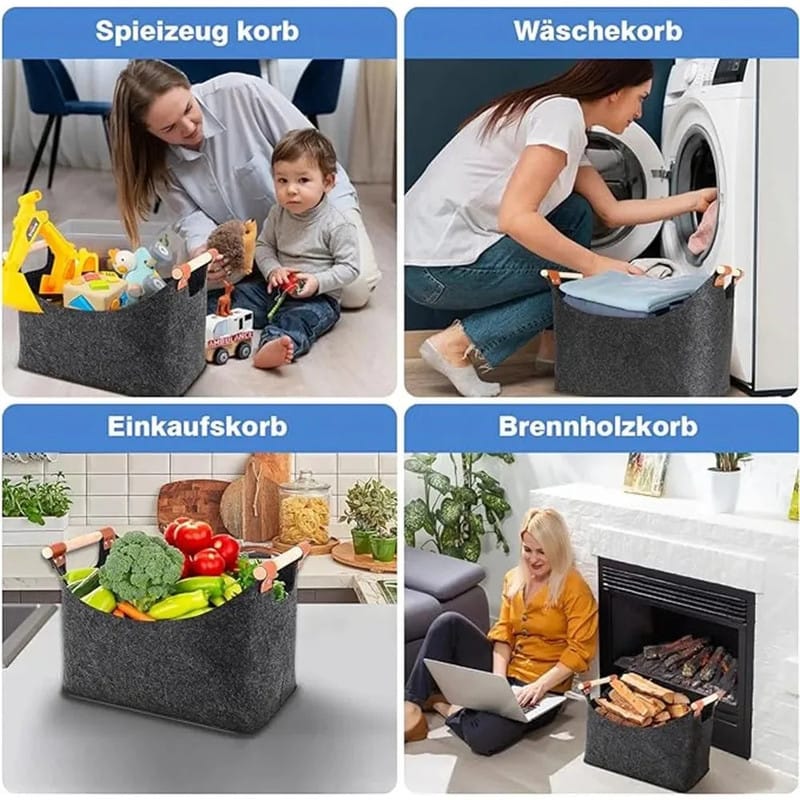 Firewood Storage Felt Basket Foldable 40x22x27cm
