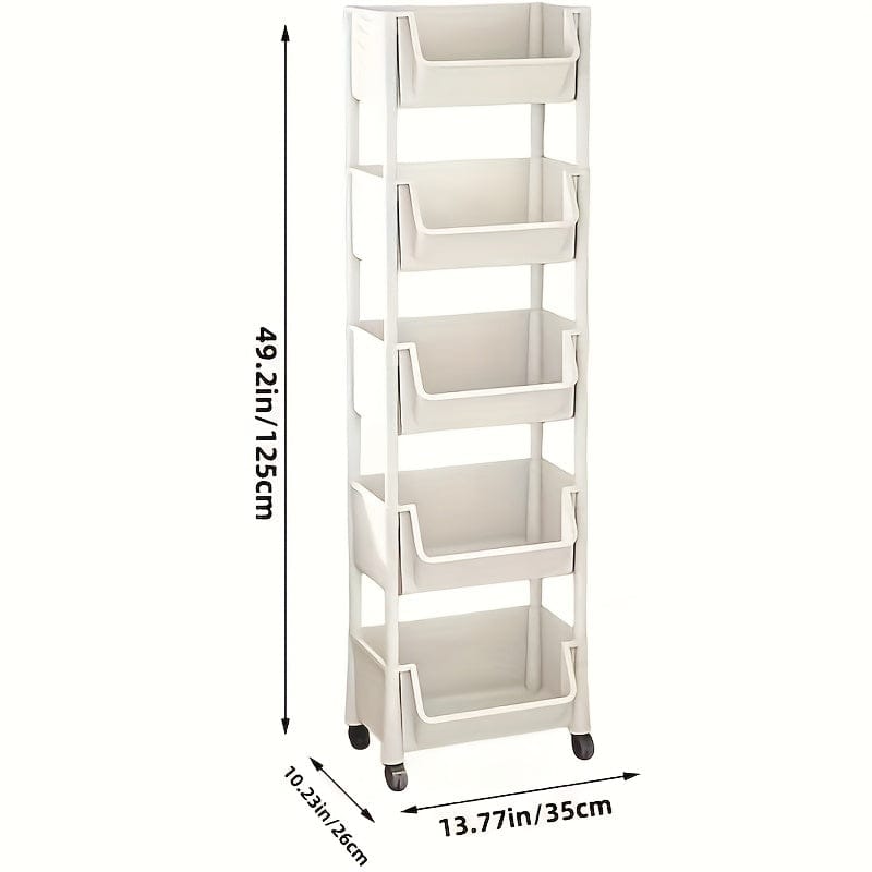 Mobile Bookshelf Cart 5-Tier 125x35x26cm