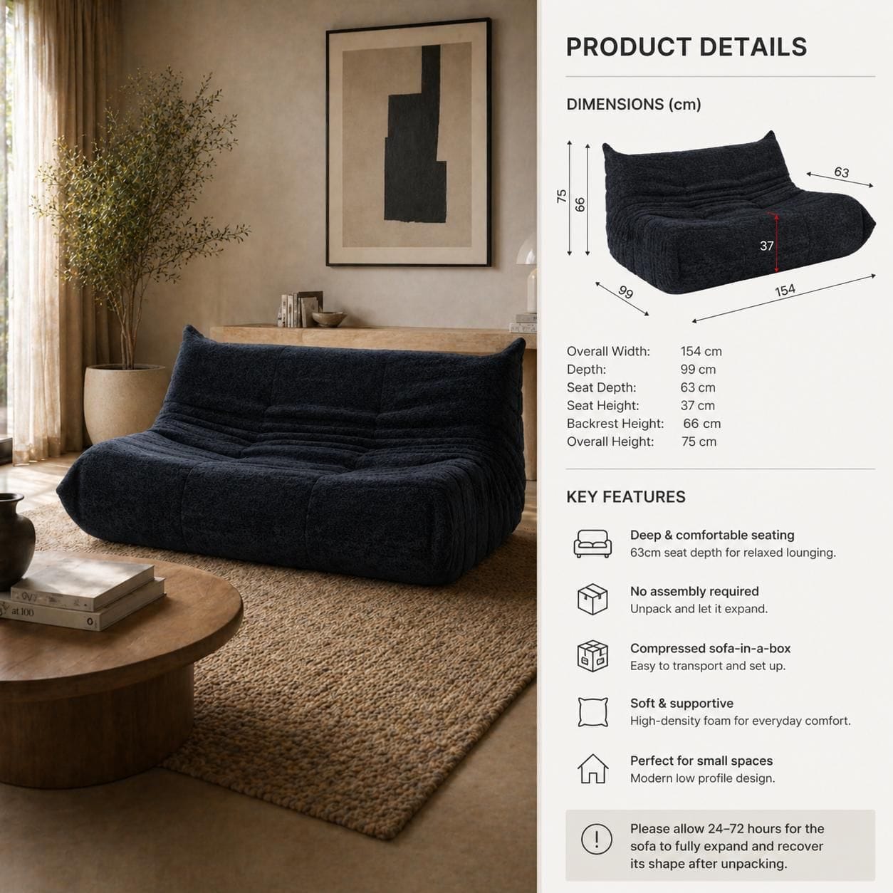2 Seater Lounge Chair Black