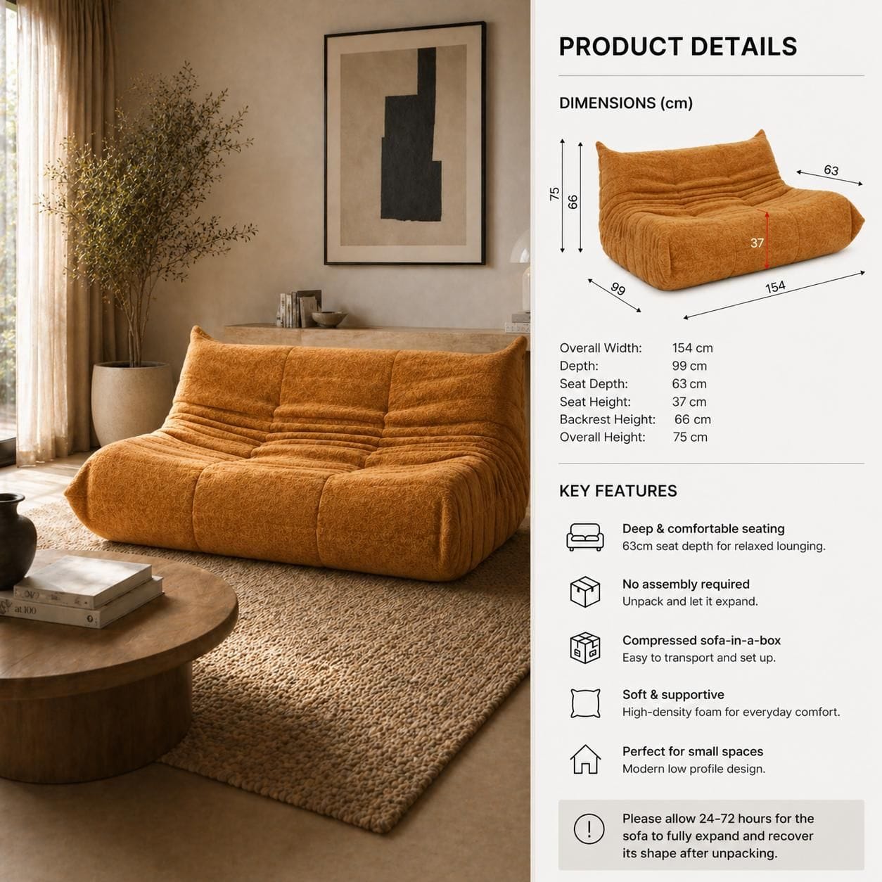 2 Seater Lounge Chair Yellow