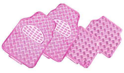 4-Piece Car Mat Pink Rubber and Aluminium Look Floor Set
