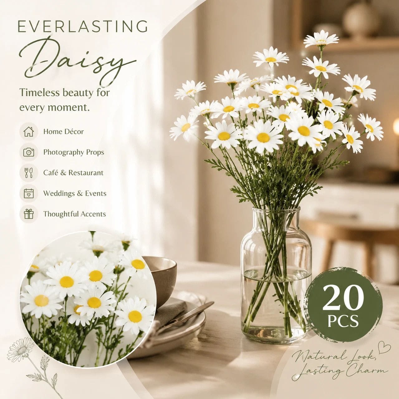 Artificial Chamomile Daisy Stems 20 Pack | Simpledeals