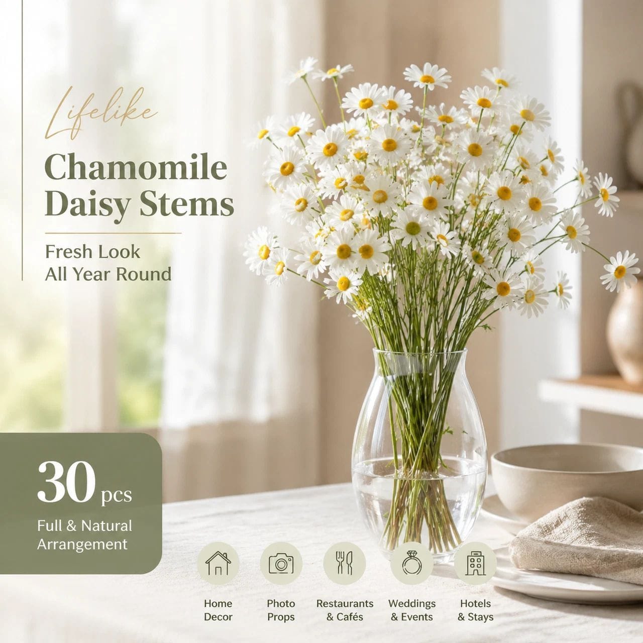 Artificial Chamomile Stems 30 Pack | Simpledeals