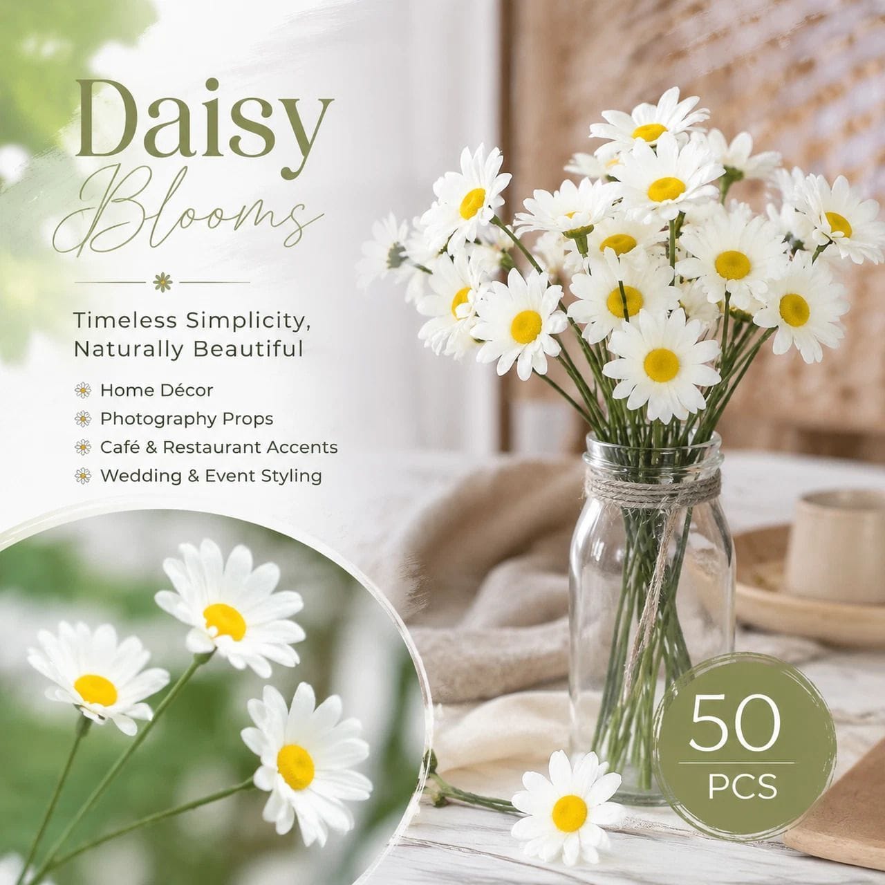Artificial Chamomile Daisy Stems 50pcs | Simpledeals