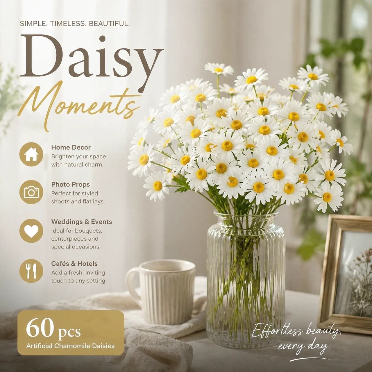 Artificial Chamomile Daisy Stems 60 Pack | Simpledeals
