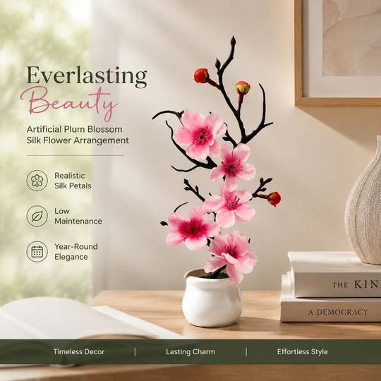 Pink Silk Wintersweet Bonsai Table Decor - Artificial Flowers & Plants