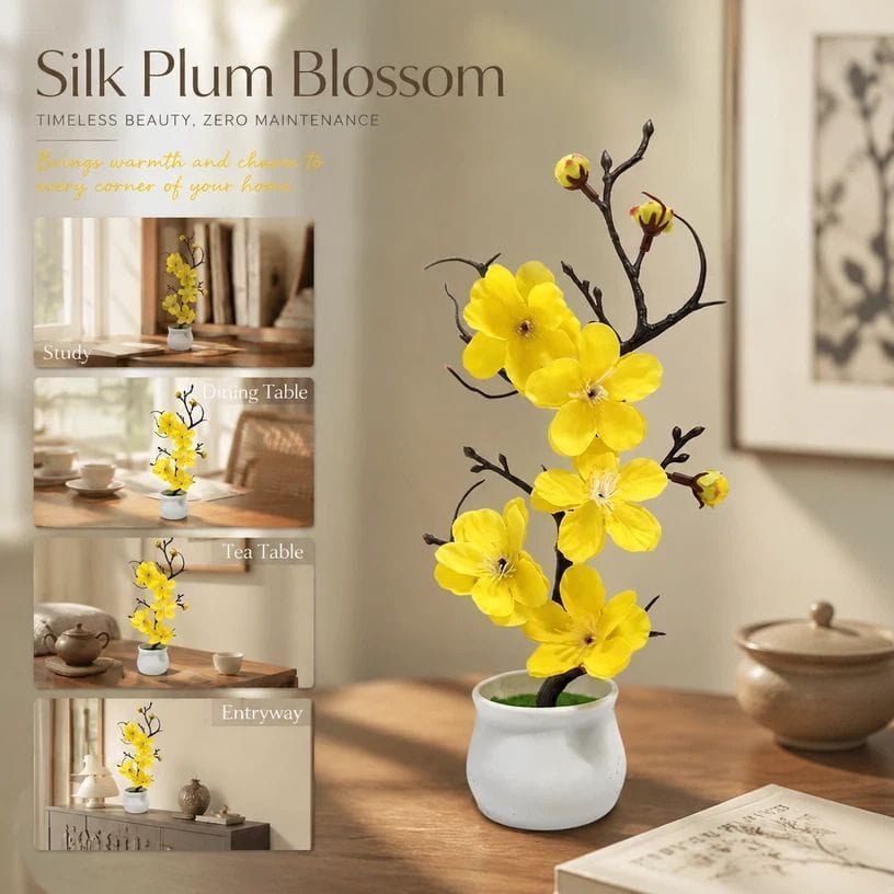 Artificial Wintersweet Bonsai Yellow Silk Pot | Simpledeals