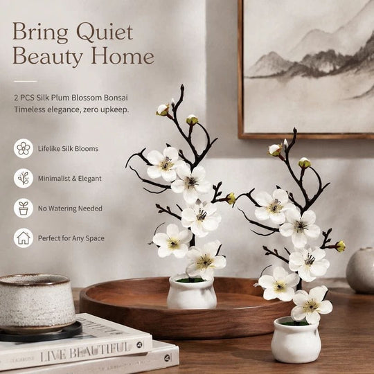 Silk Wintersweet Bonsai White 2 Pack - Artificial Flowers & Plants