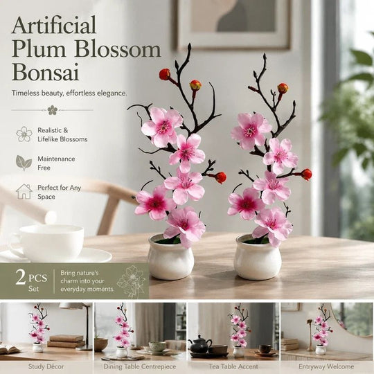 Pink Silk Bonsai Artificial Flowers 2 Pack - Artificial Flowers & Plants