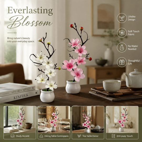 Artificial Wintersweet Bonsai White Pink 2 Pack - Artificial Flowers & Plants